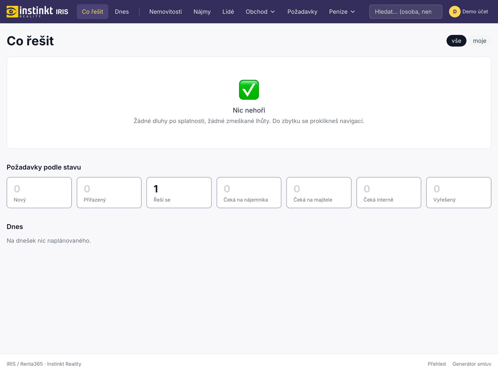 Fronta „Co řešit“ v lokálním běhu s demo daty