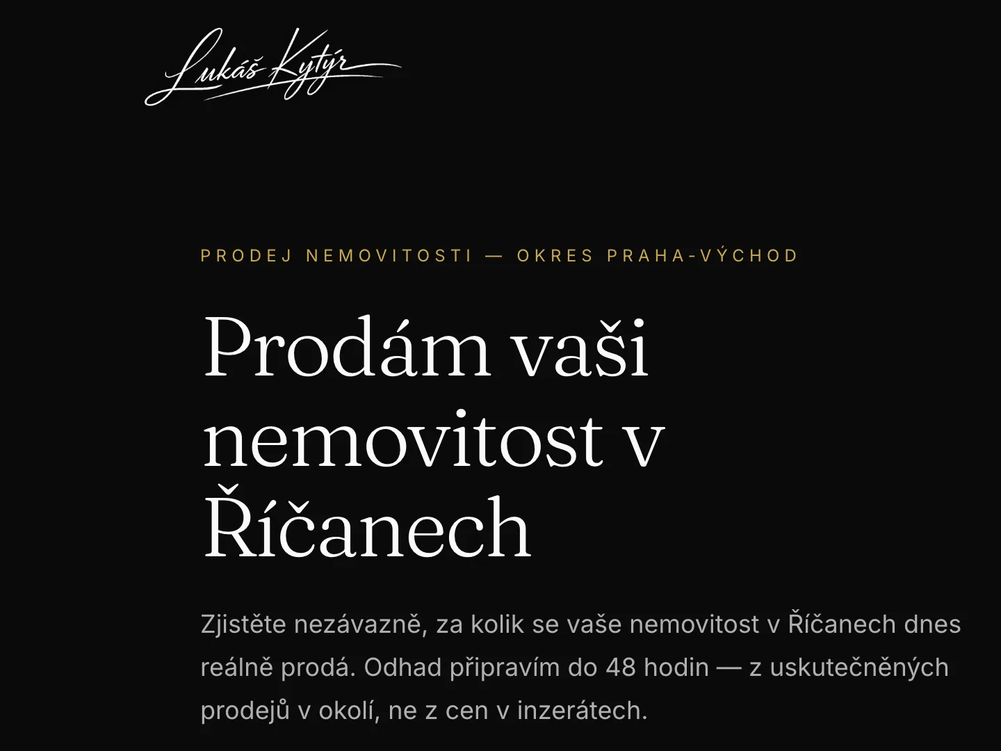 Stránka pro prodej nemovitostí v Říčanech