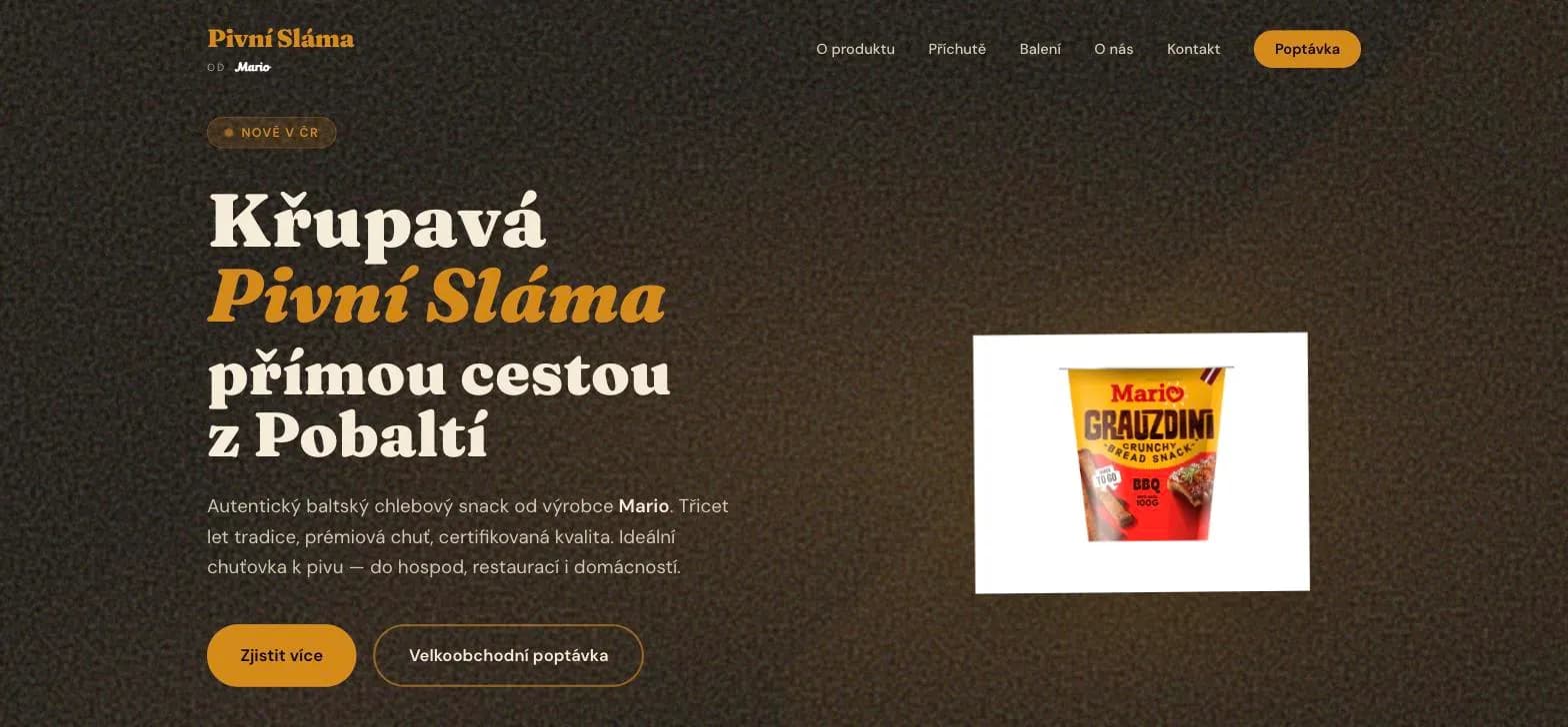 Hero sekce webu Pivní sláma