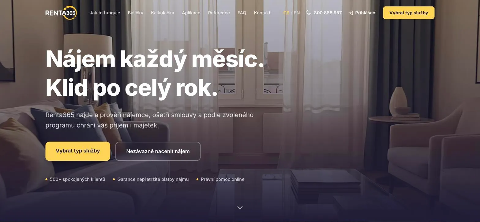 Hero sekce webu Renta365