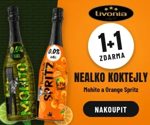 Animovaný banner Mežezers: lahve Mohito a Orange Spritz a kolečko 1 + 1 zdarma